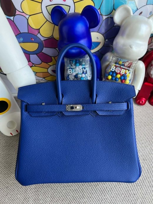 Hermes Mini pochette Swift blue fog Silver Hardware 22cm Full Handmade -  lushenticbags